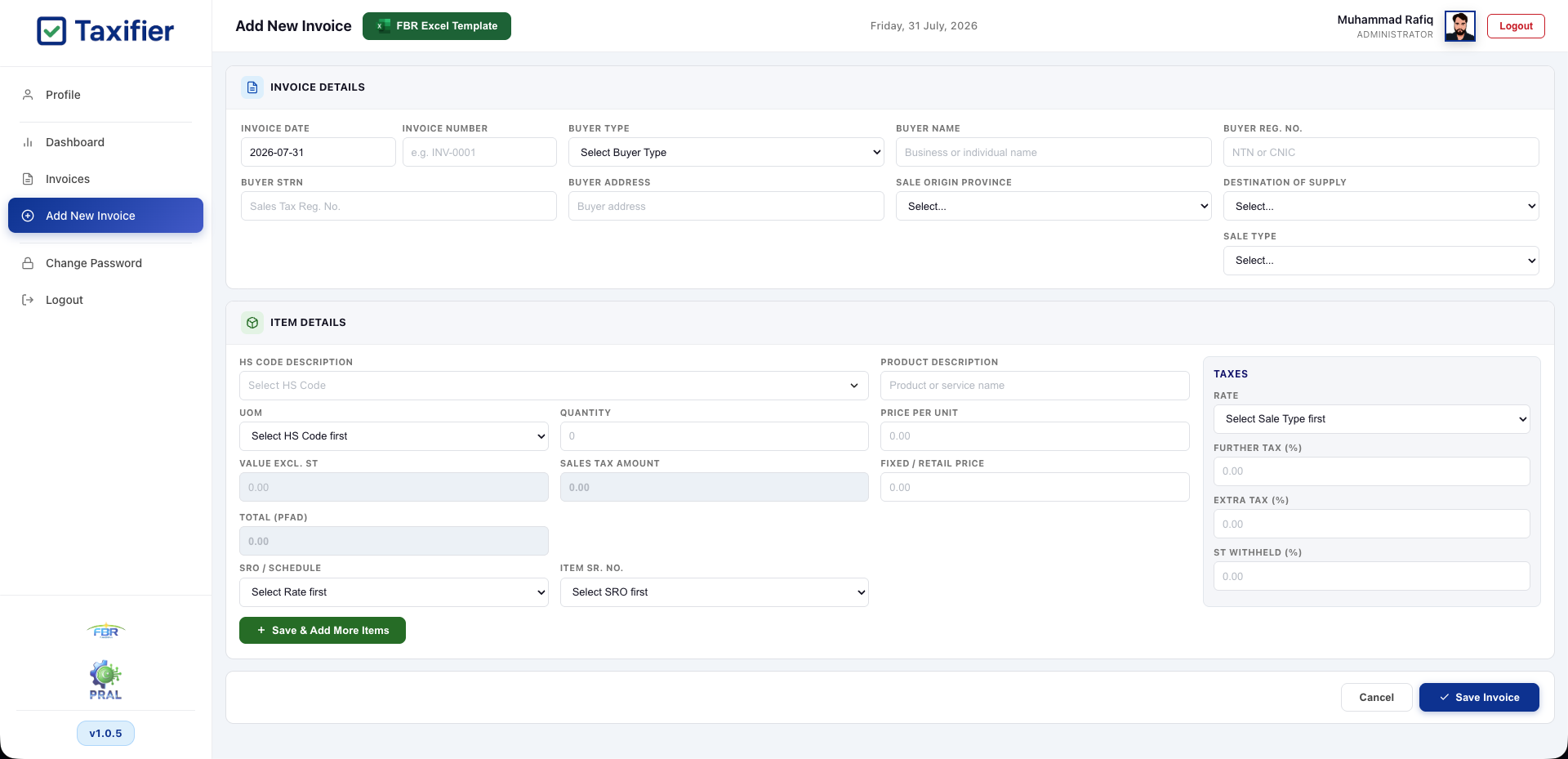 Create New Invoice