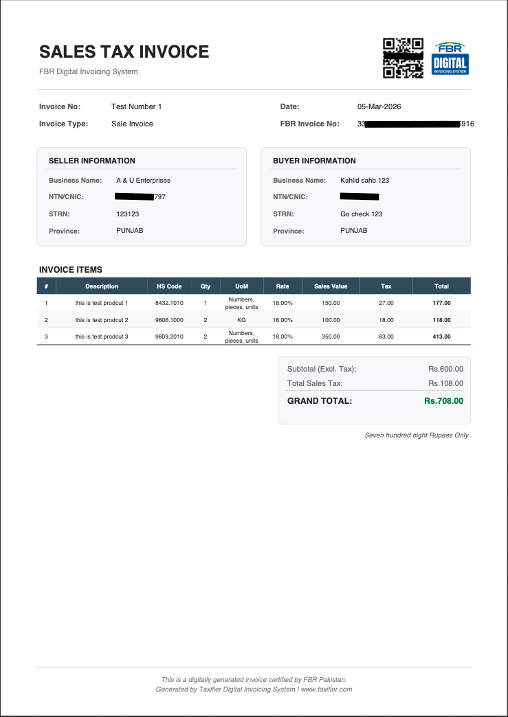 FBR Approved Invoice